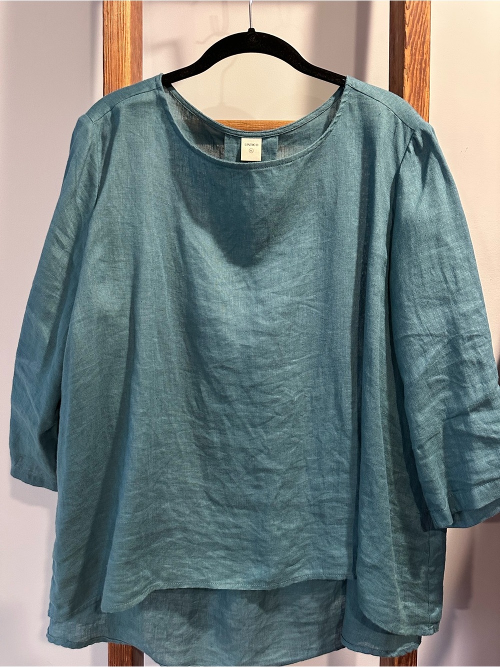 Relaxed Round-Neck Linen Tunic in Teal
